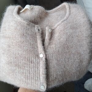 Sezane Gaspard Mohair Oatmeal Crewneck Long Sleeve Button Cardigan XS